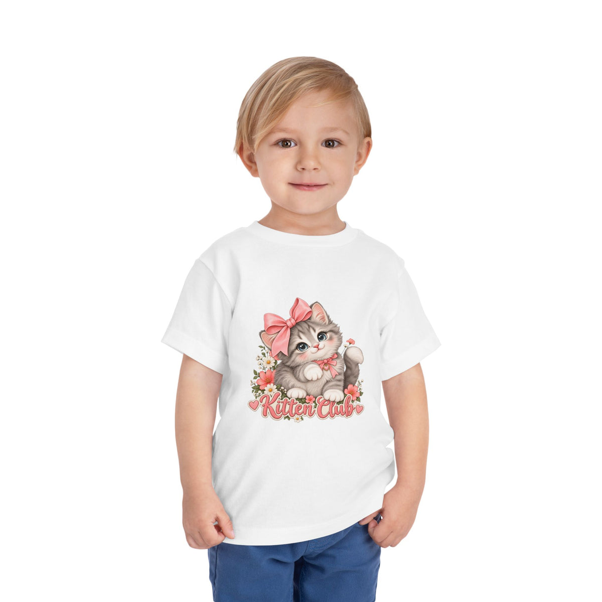 Toddler Tee — "Kitten Club" Cute Floral Bow Cat Shirt