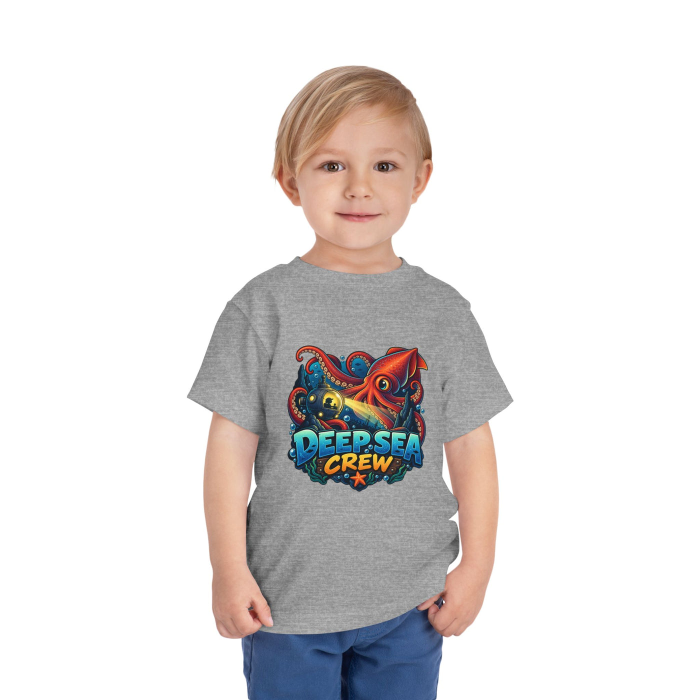 Toddler Tee — "Deep Sea Crew" Cute Squid Ocean Graphic Shirt
