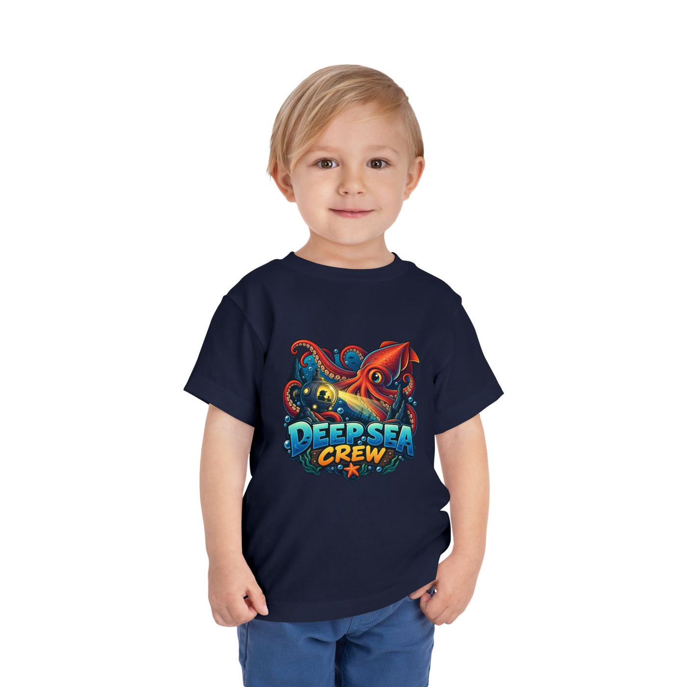 Toddler Tee — "Deep Sea Crew" Cute Squid Ocean Graphic Shirt