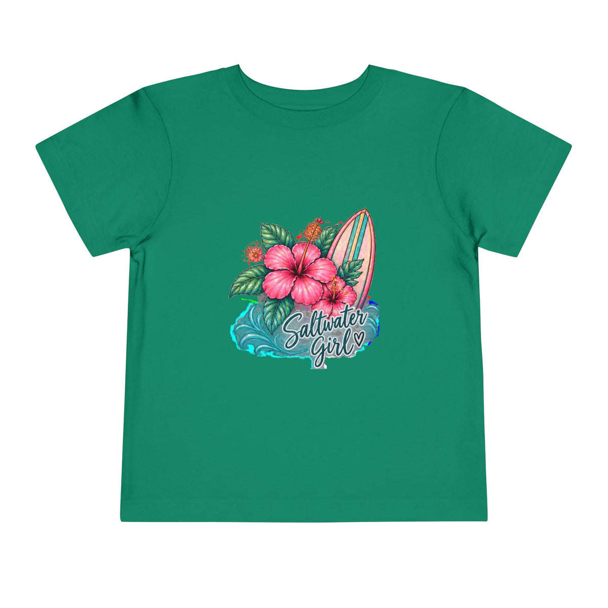 Toddler Tee — "Saltwater Girl" Surf & Hibiscus Beach Graphic
