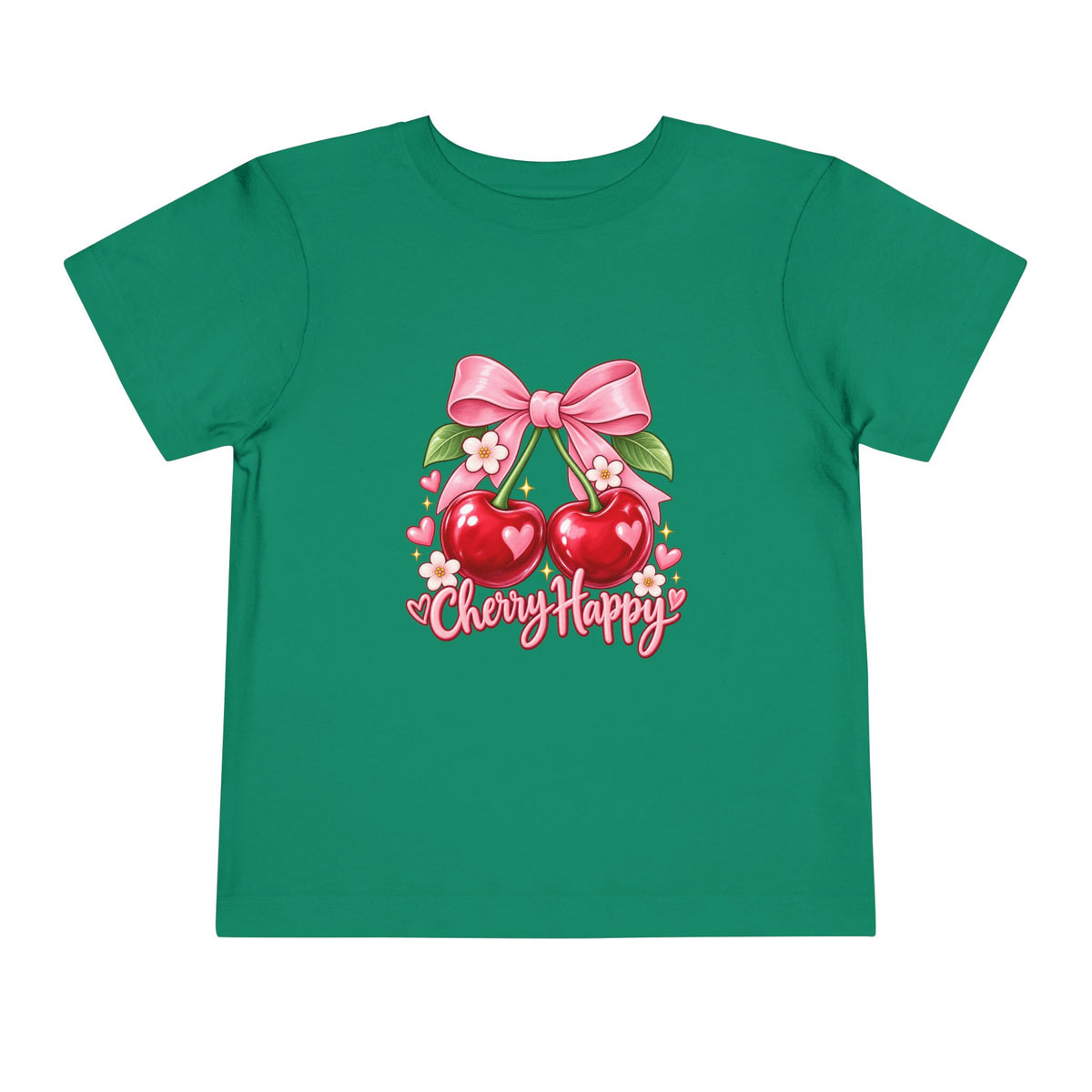 Toddler Cherry Happy Tee — Cute Pink Bow Cherries Kids Shirt