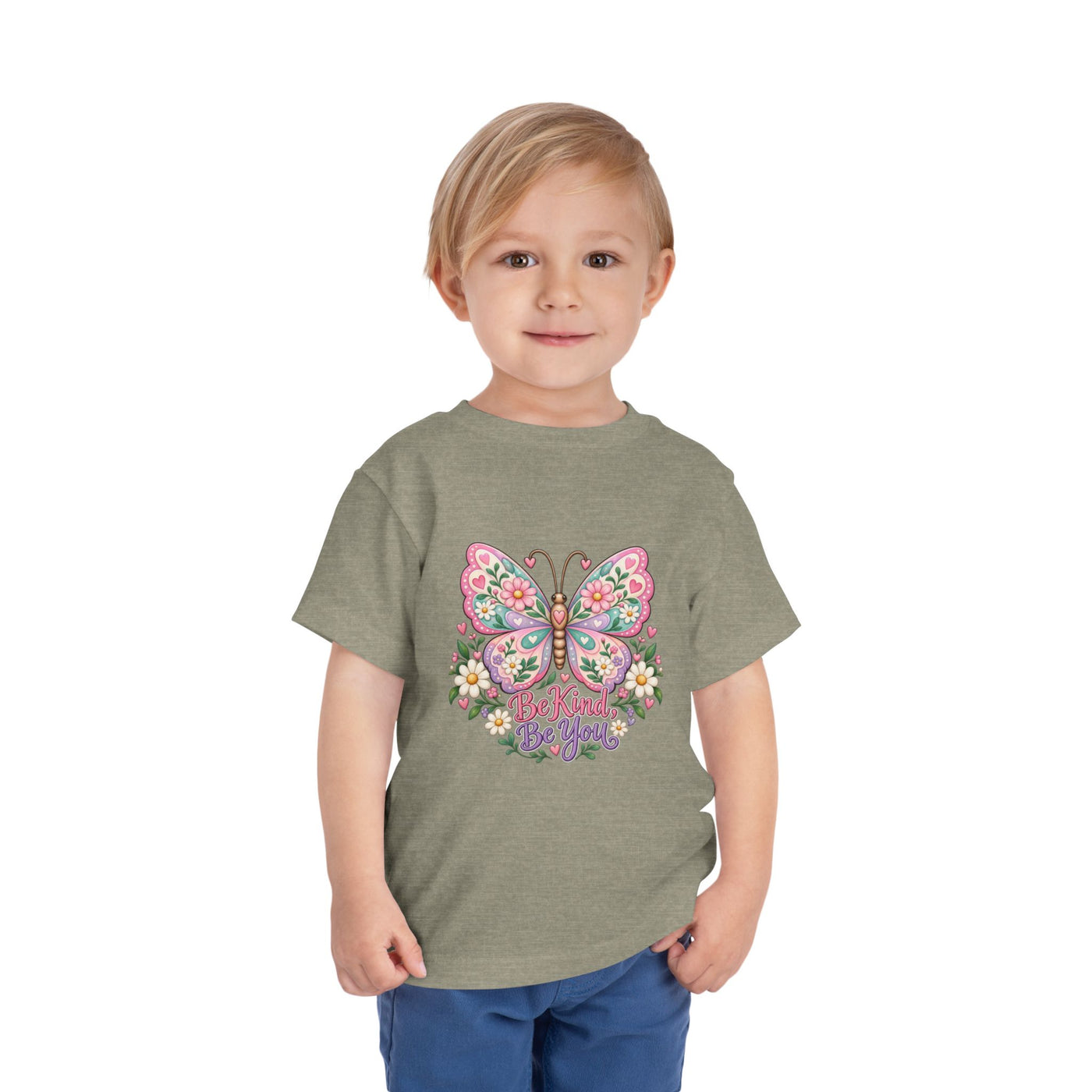 Toddler Tee — Pink Butterfly “Be Kind Be You” Floral Graphic