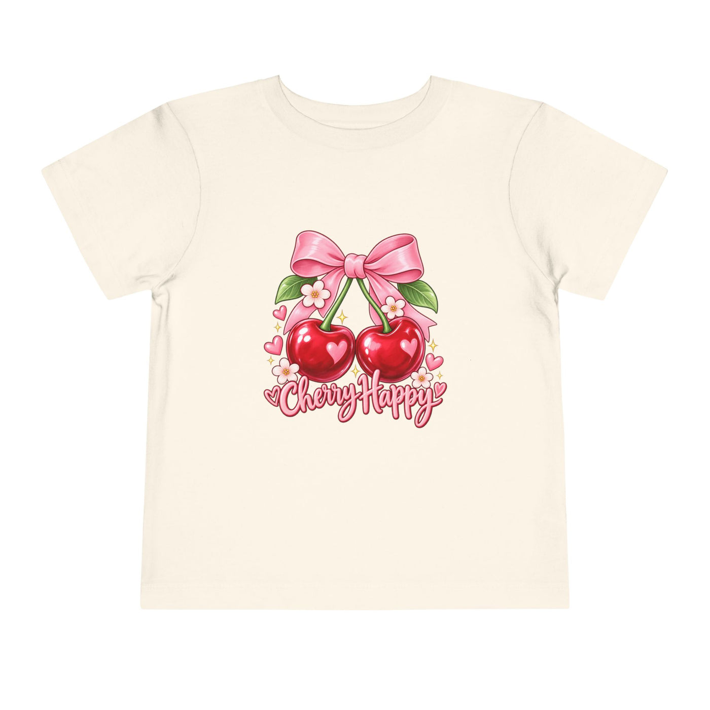 Toddler Cherry Happy Tee — Cute Pink Bow Cherries Kids Shirt