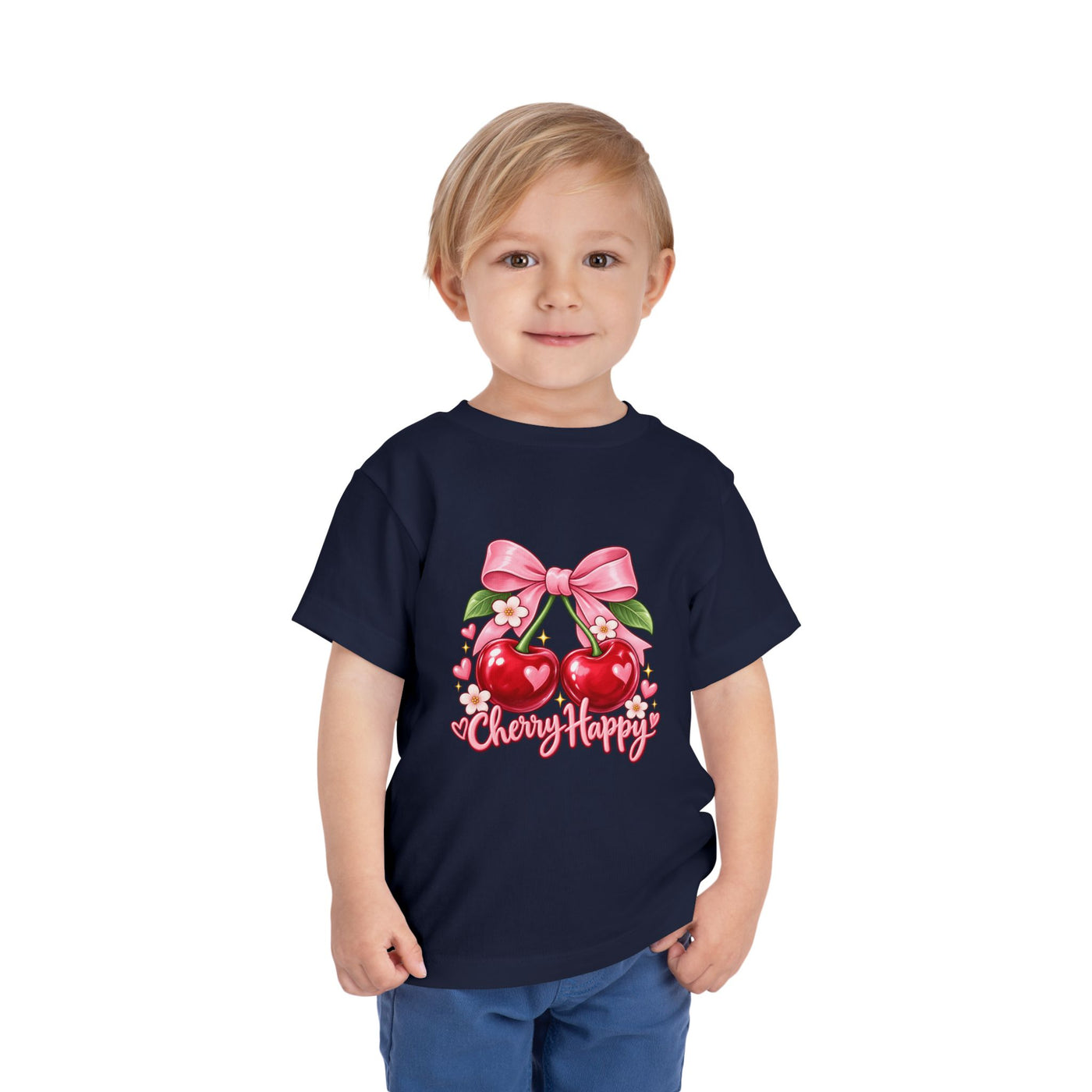 Toddler Cherry Happy Tee — Cute Pink Bow Cherries Kids Shirt