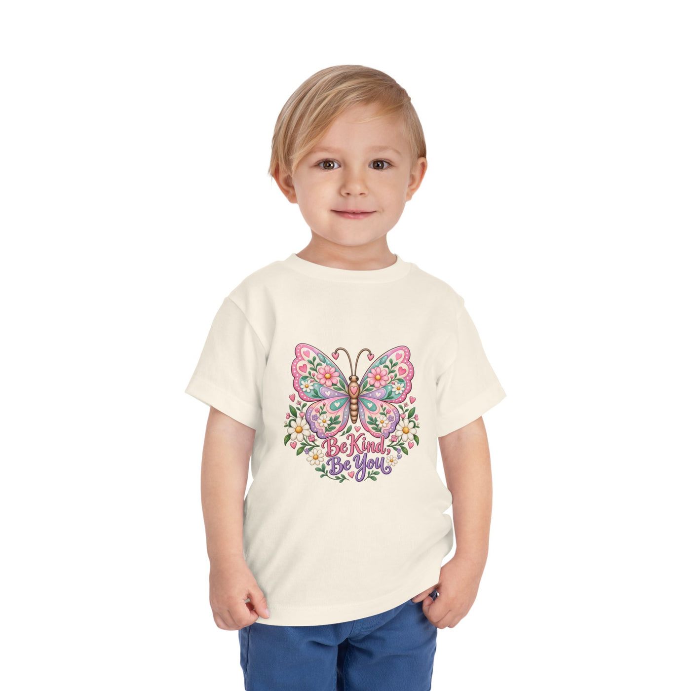 Toddler Tee — Pink Butterfly “Be Kind Be You” Floral Graphic