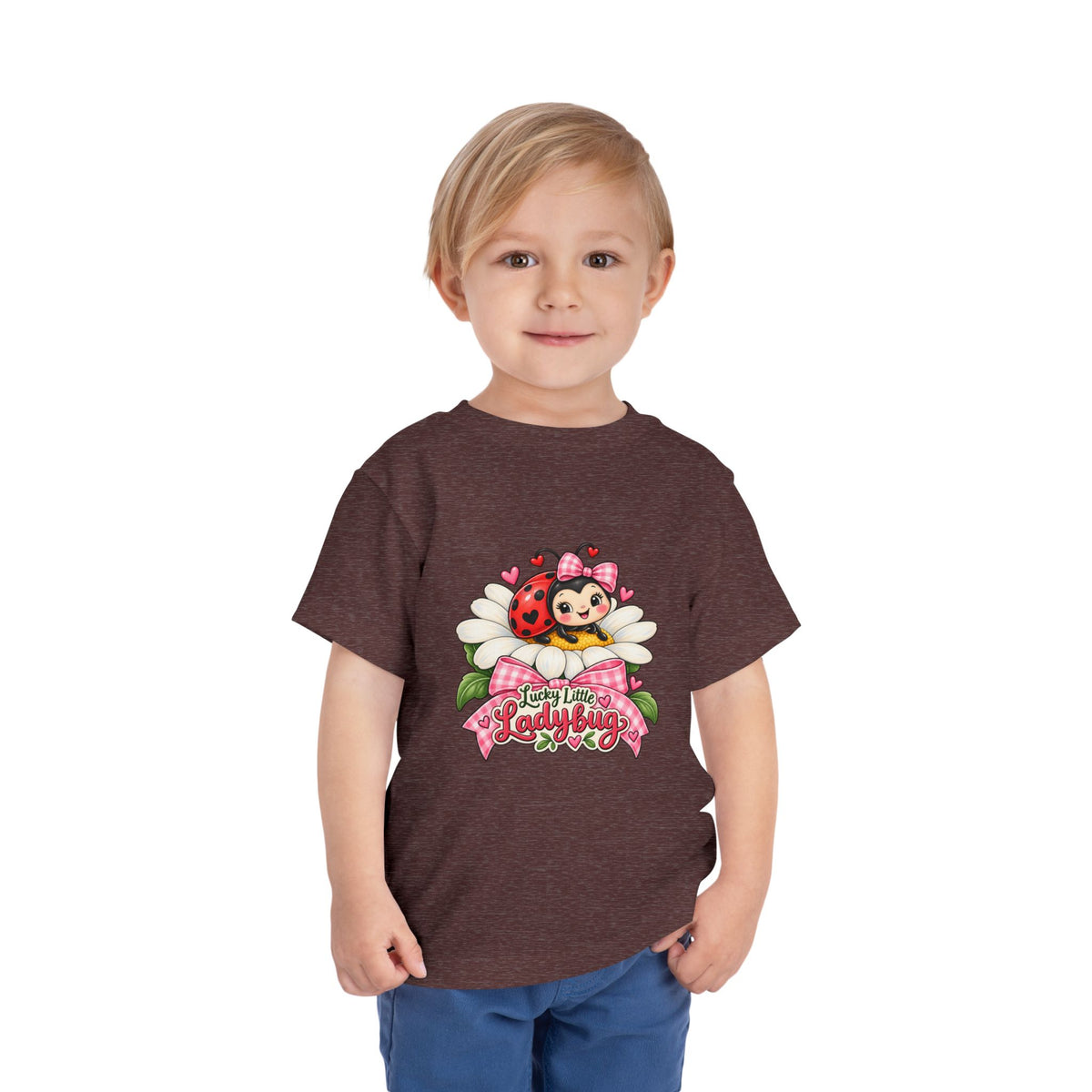 Cute Ladybug Toddler Tee — "Lucky Little Ladybug" Floral Graphic