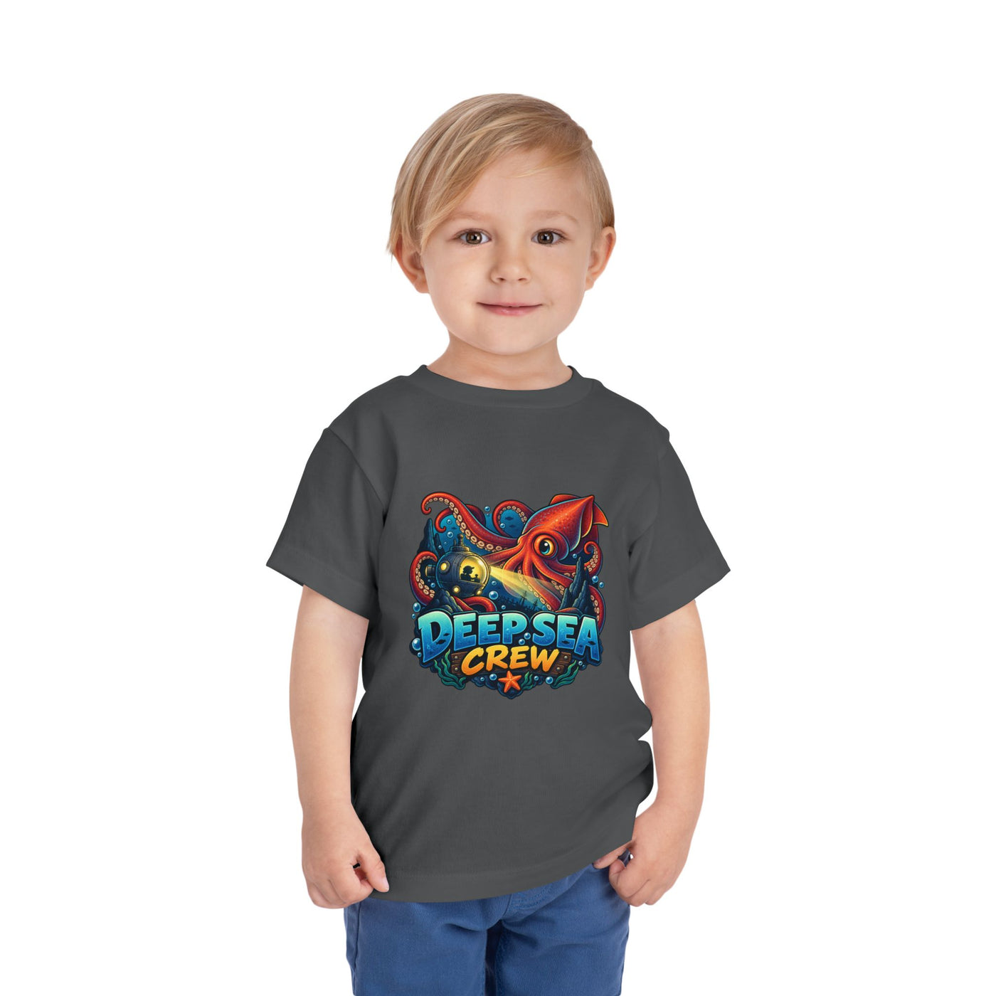 Toddler Tee — "Deep Sea Crew" Cute Squid Ocean Graphic Shirt