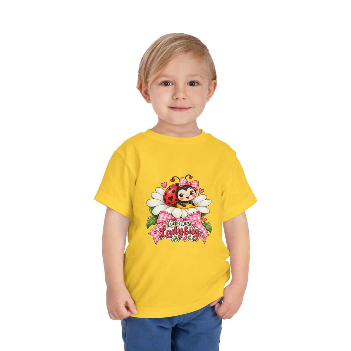 Cute Ladybug Toddler Tee — "Lucky Little Ladybug" Floral Graphic