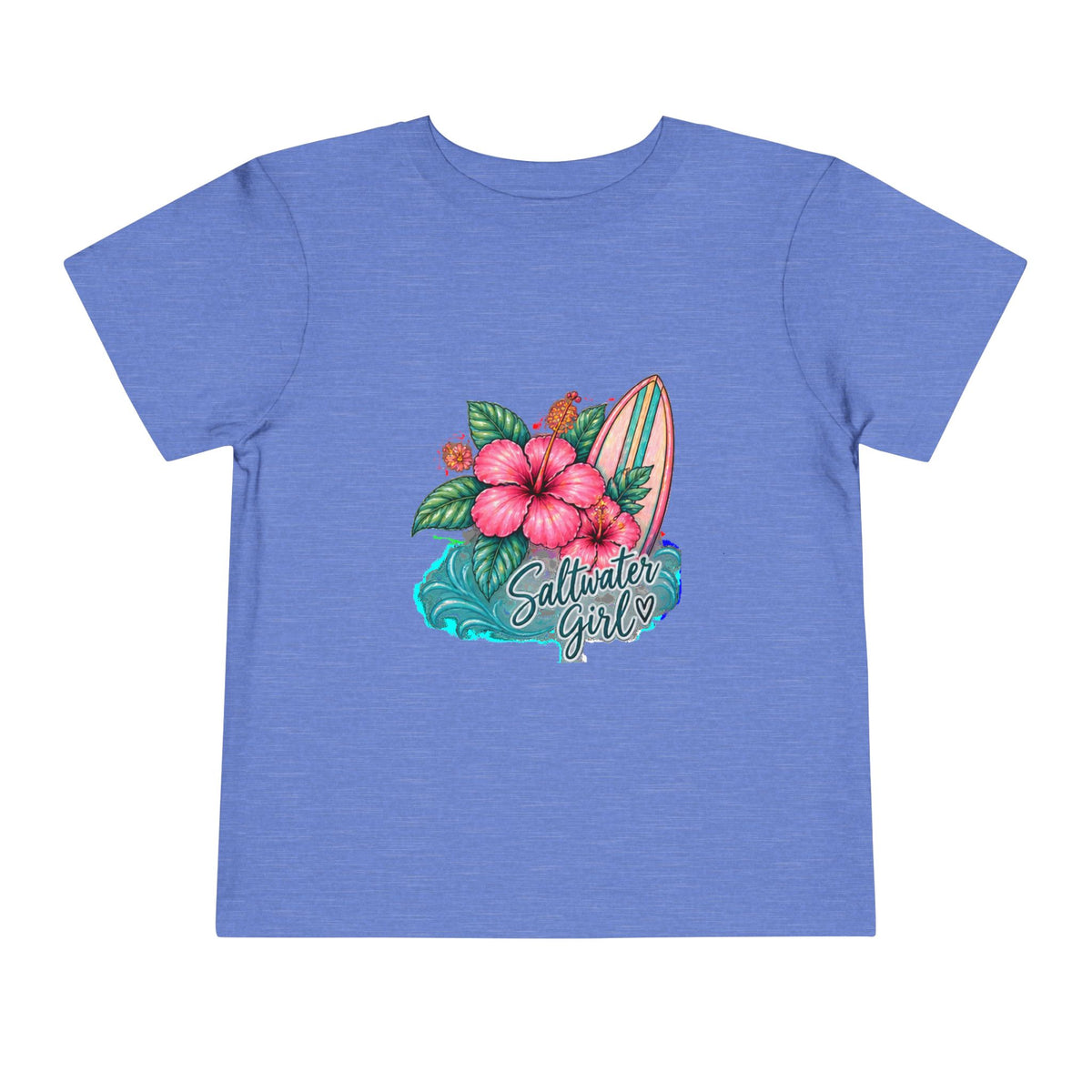 Toddler Tee — "Saltwater Girl" Surf & Hibiscus Beach Graphic