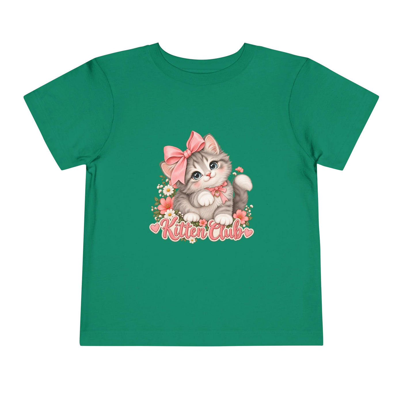 Toddler Tee — "Kitten Club" Cute Floral Bow Cat Shirt