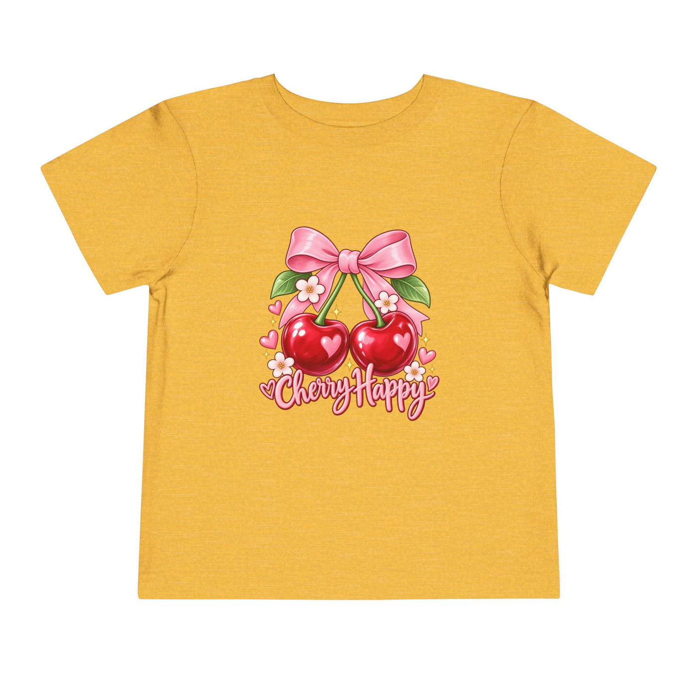 Toddler Cherry Happy Tee — Cute Pink Bow Cherries Kids Shirt