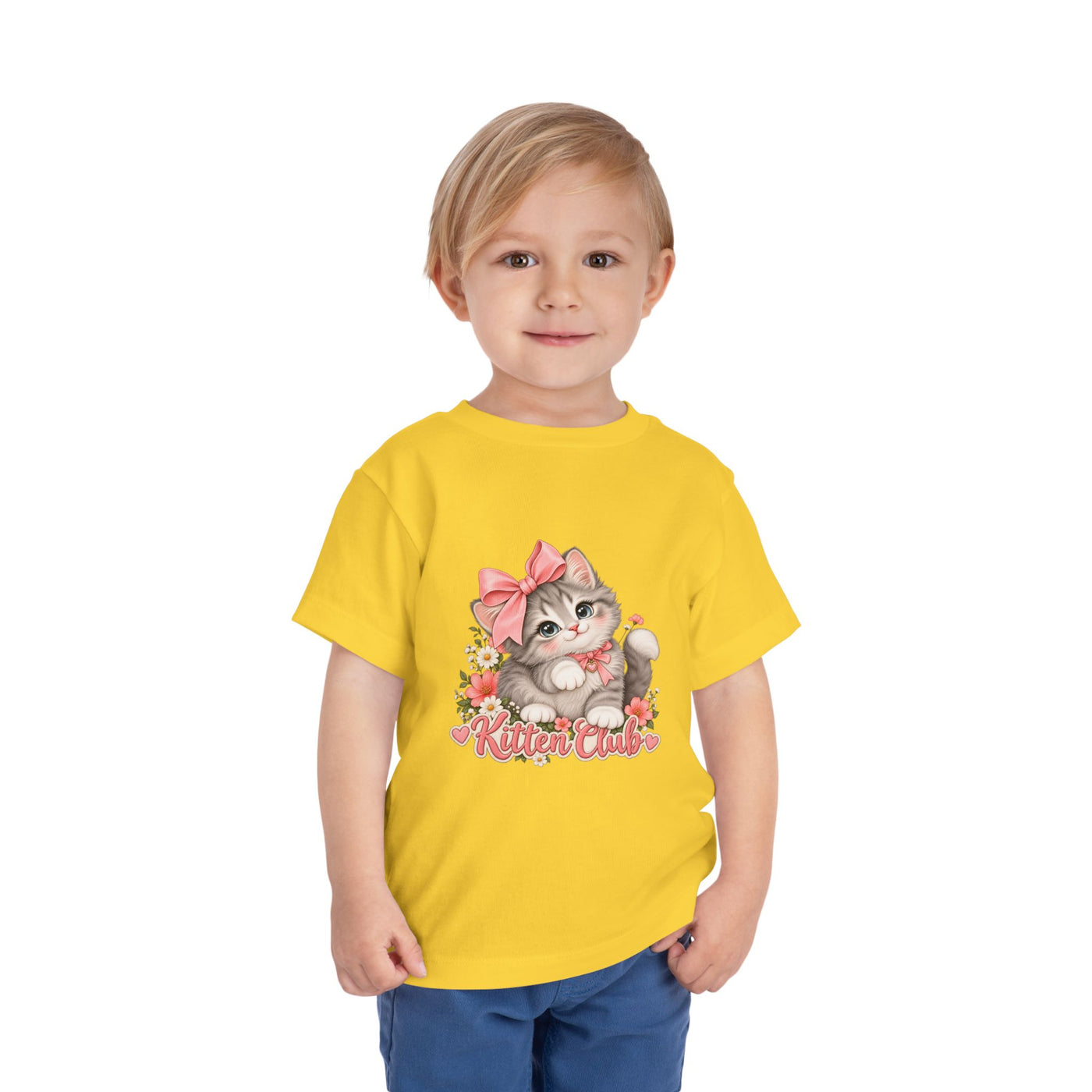 Toddler Tee — "Kitten Club" Cute Floral Bow Cat Shirt