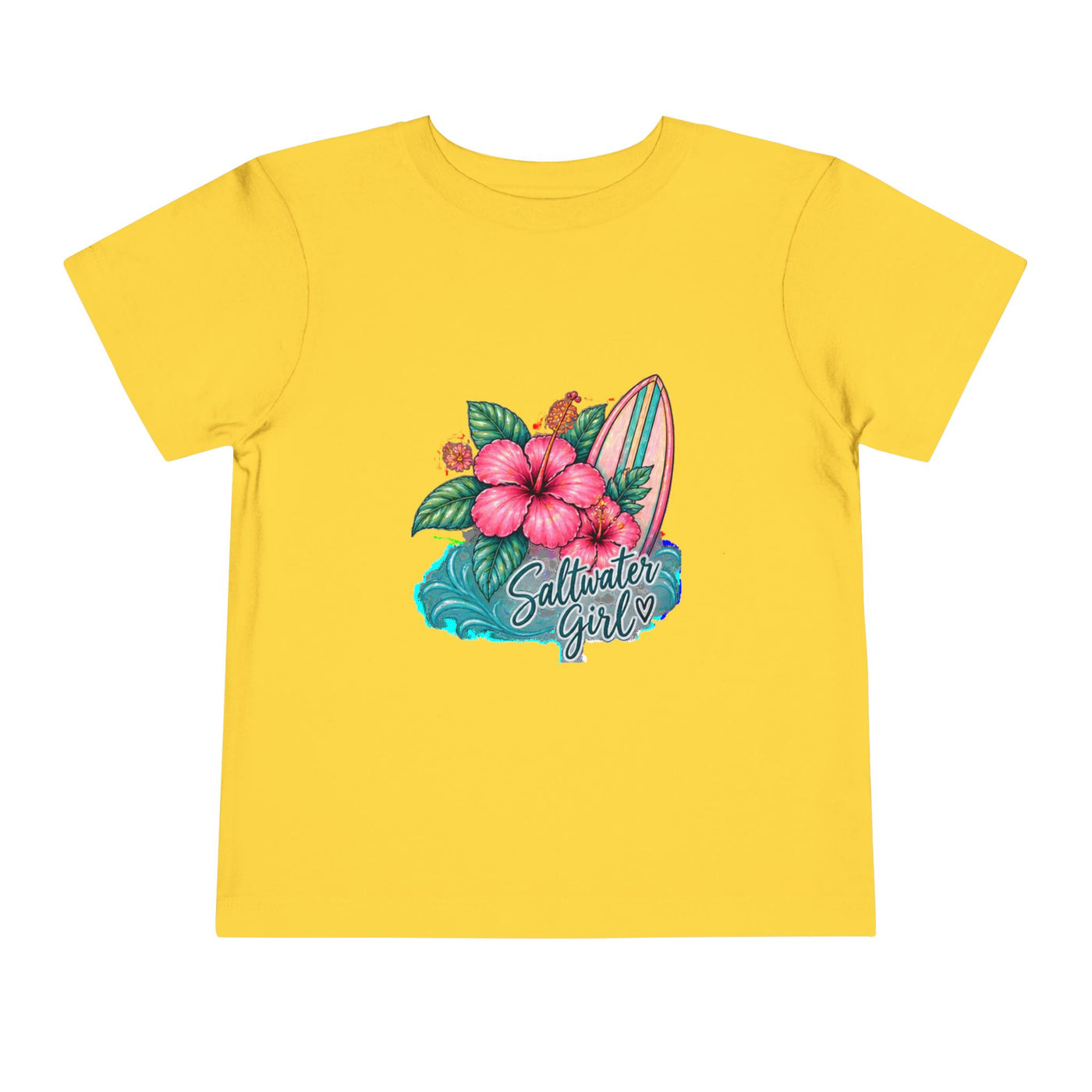 Toddler Tee — "Saltwater Girl" Surf & Hibiscus Beach Graphic