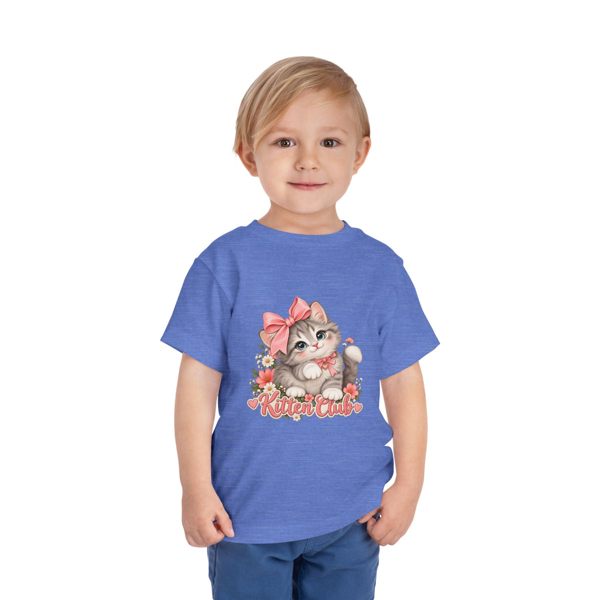 Toddler Tee — "Kitten Club" Cute Floral Bow Cat Shirt