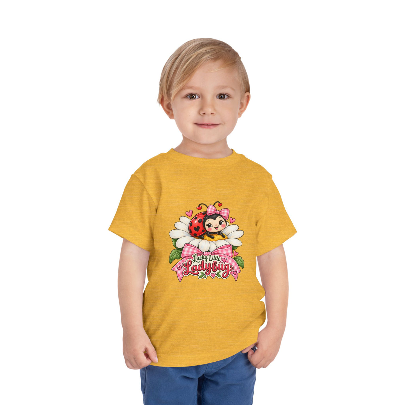 Cute Ladybug Toddler Tee — "Lucky Little Ladybug" Floral Graphic