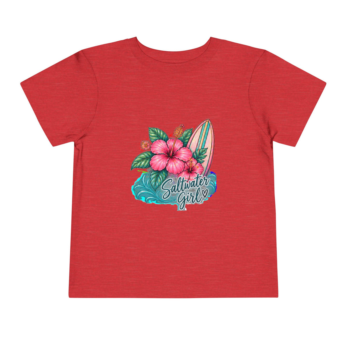Toddler Tee — "Saltwater Girl" Surf & Hibiscus Beach Graphic