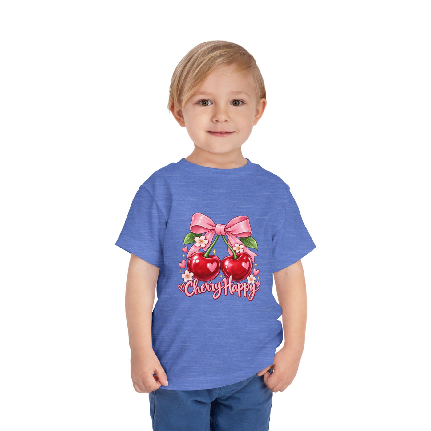 Toddler Cherry Happy Tee — Cute Pink Bow Cherries Kids Shirt