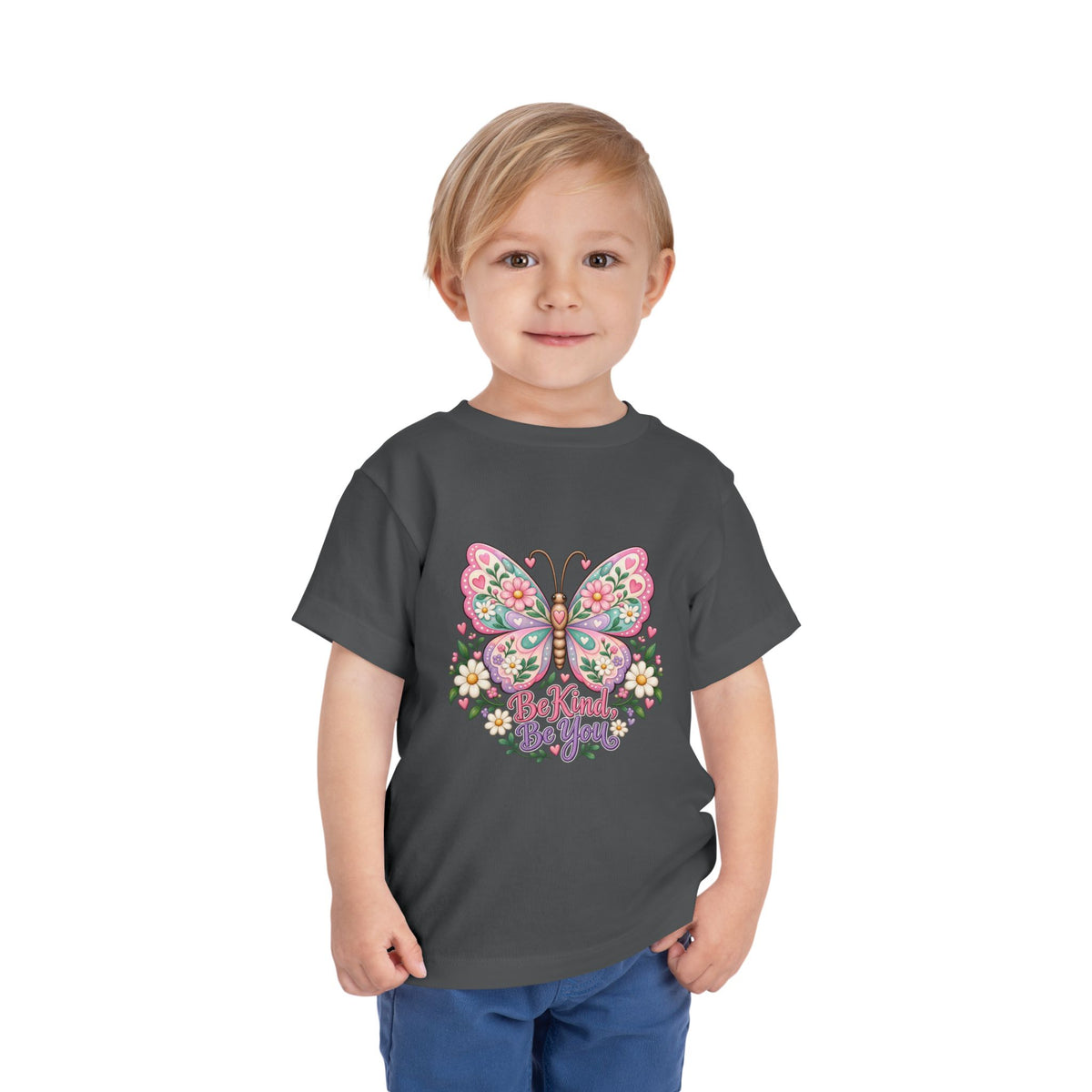 Toddler Tee — Pink Butterfly “Be Kind Be You” Floral Graphic
