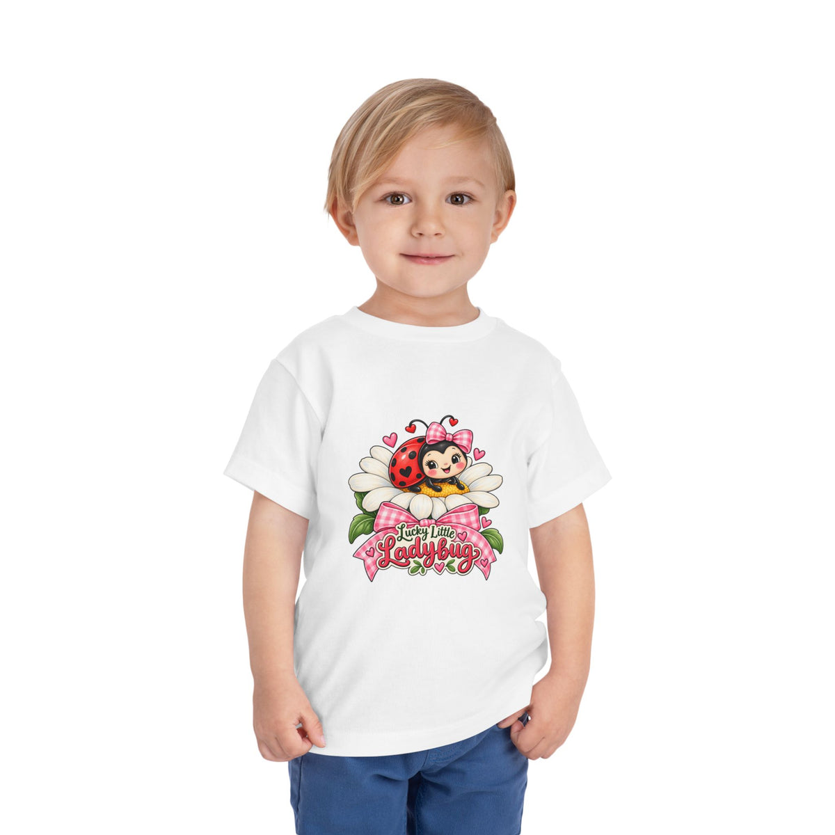 Cute Ladybug Toddler Tee — "Lucky Little Ladybug" Floral Graphic