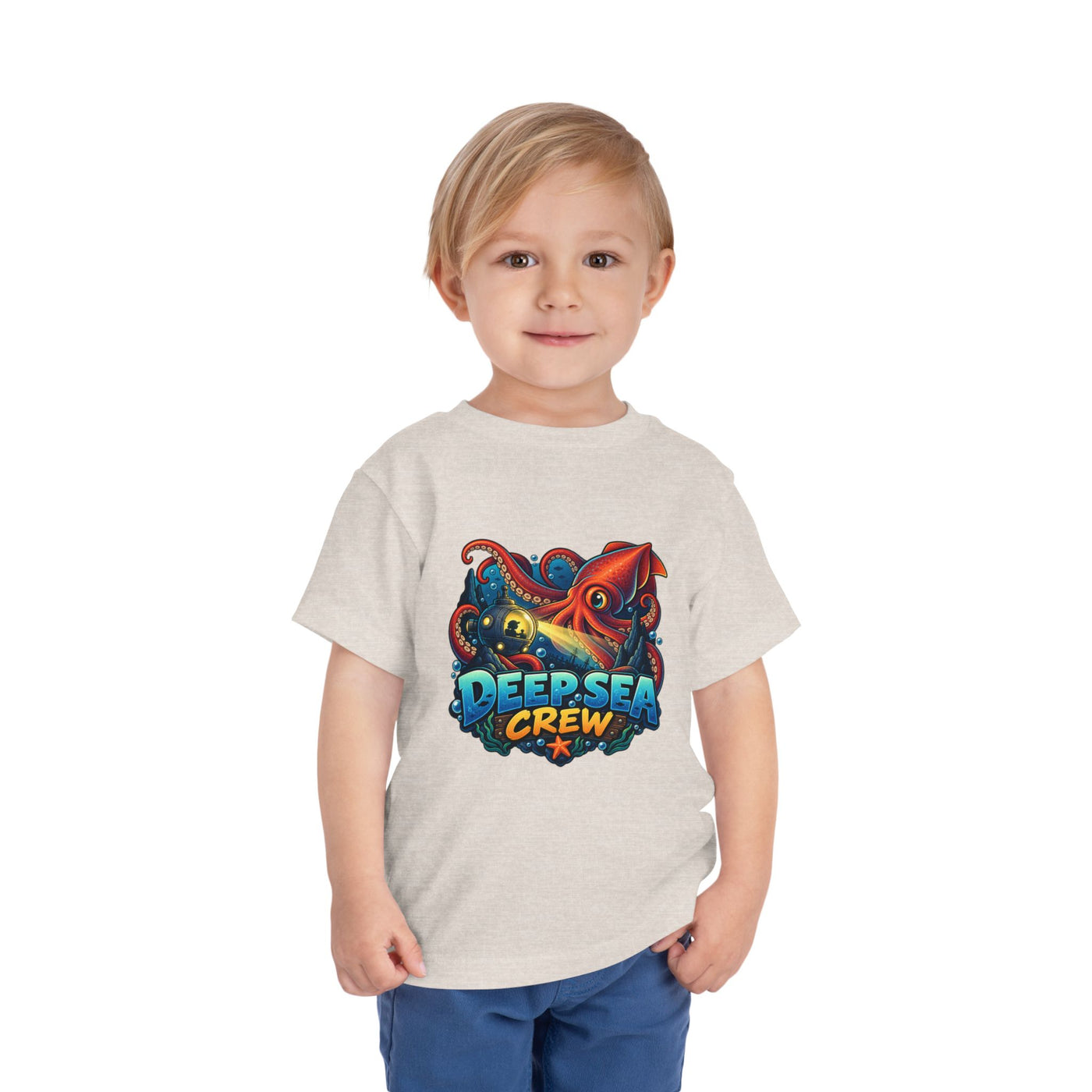 Toddler Tee — "Deep Sea Crew" Cute Squid Ocean Graphic Shirt