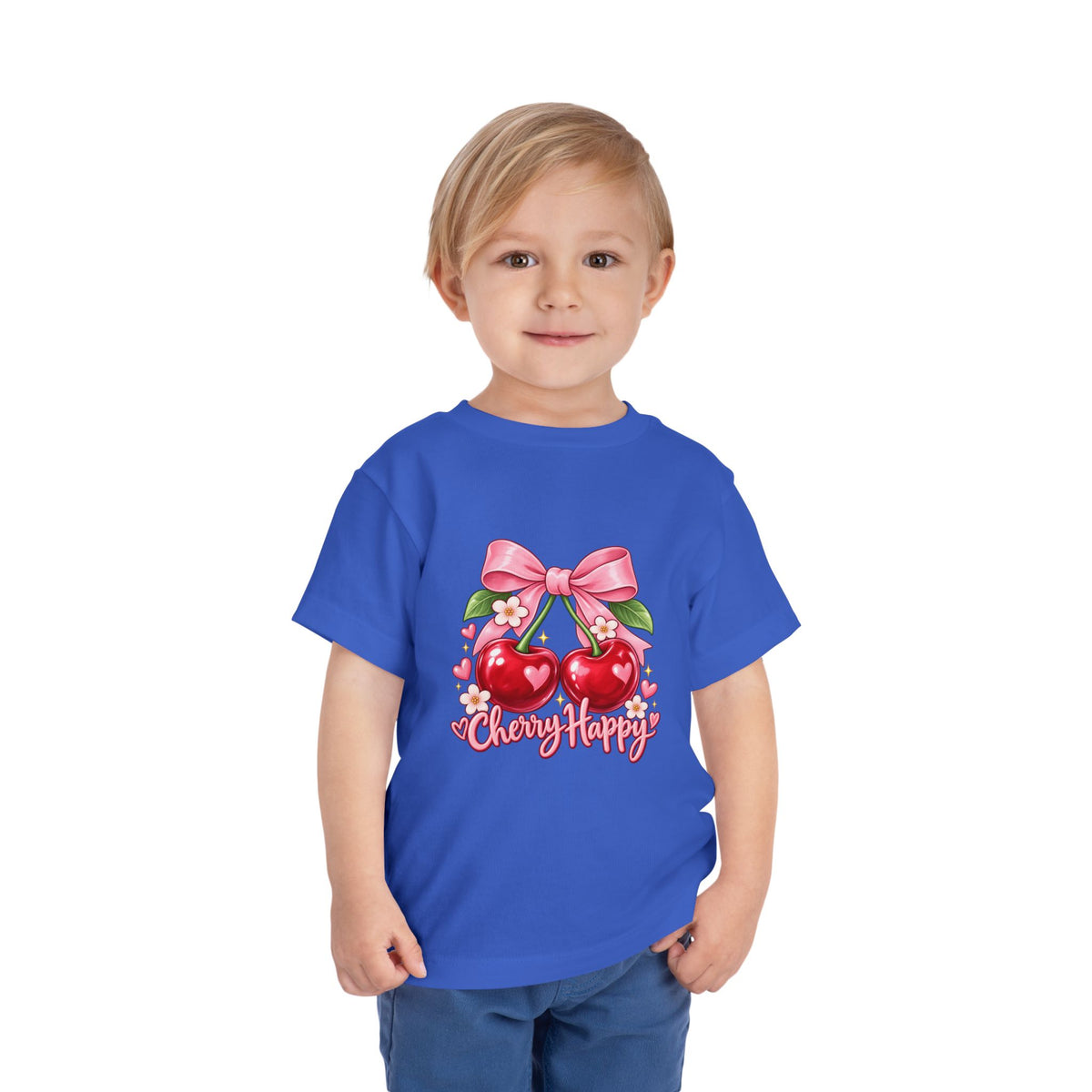 Toddler Cherry Happy Tee — Cute Pink Bow Cherries Kids Shirt