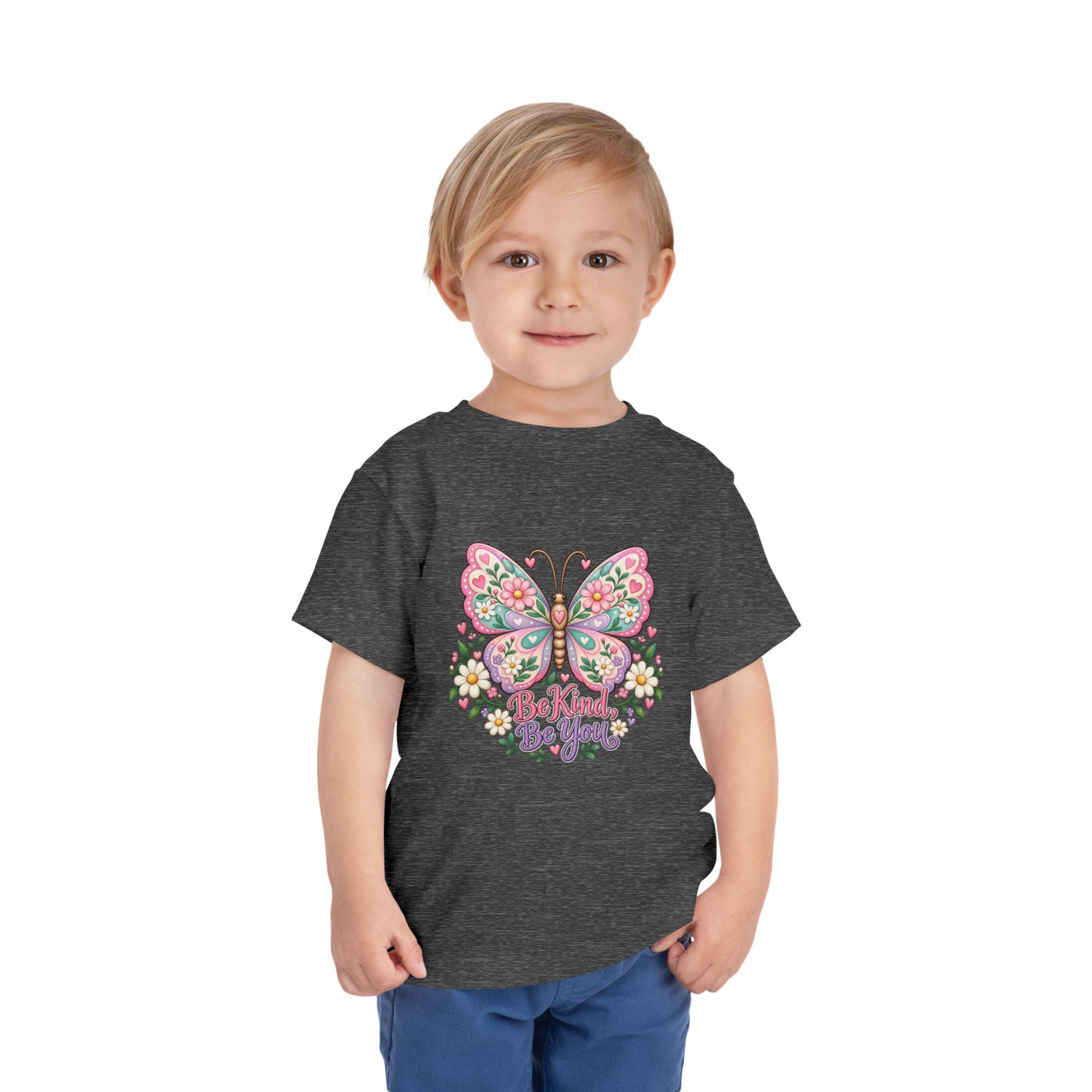 Toddler Tee — Pink Butterfly “Be Kind Be You” Floral Graphic