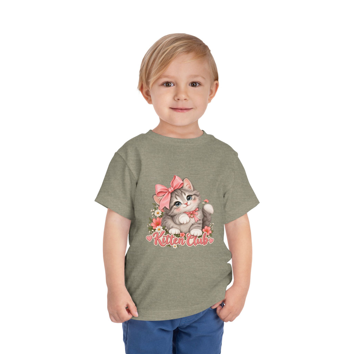 Toddler Tee — "Kitten Club" Cute Floral Bow Cat Shirt