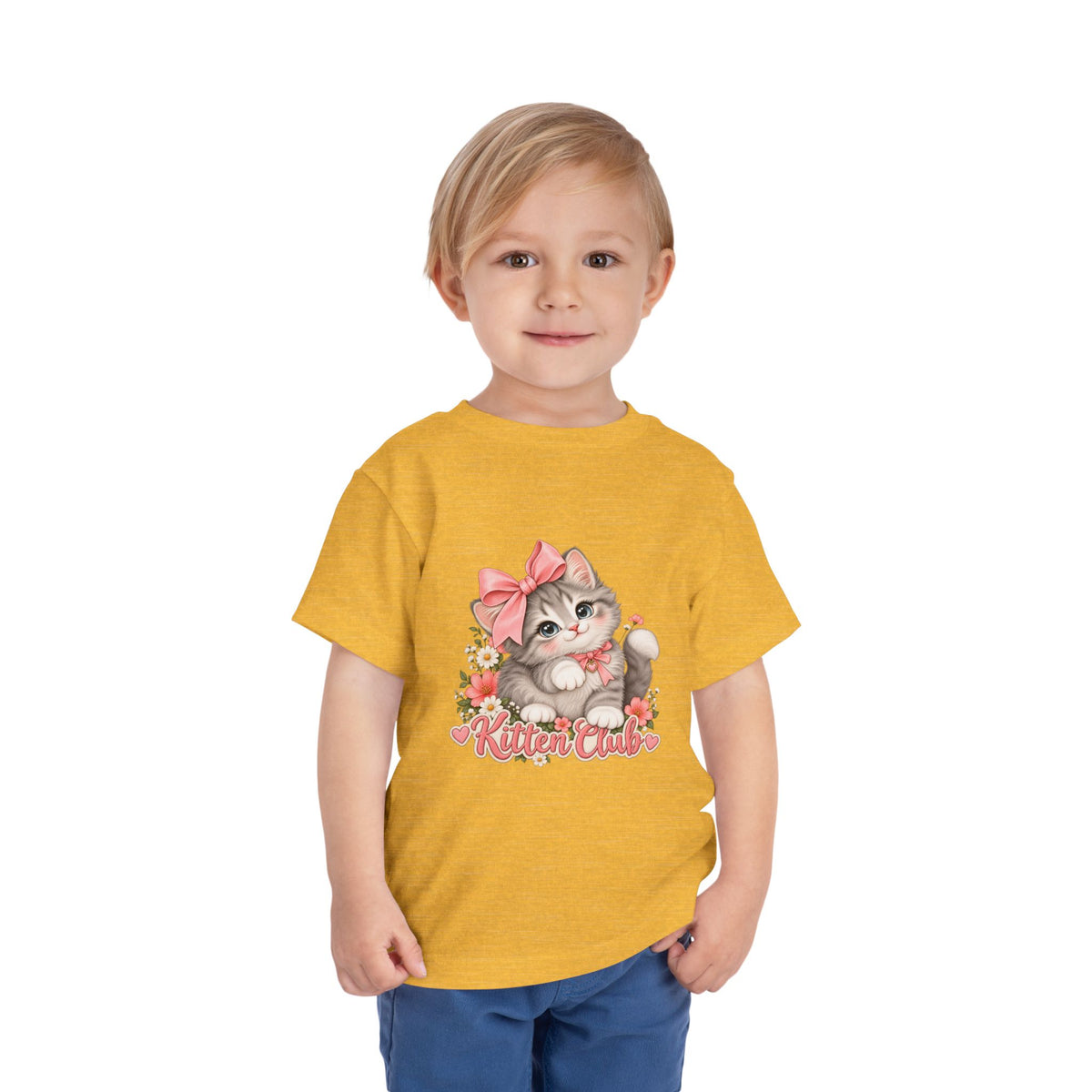Toddler Tee — "Kitten Club" Cute Floral Bow Cat Shirt