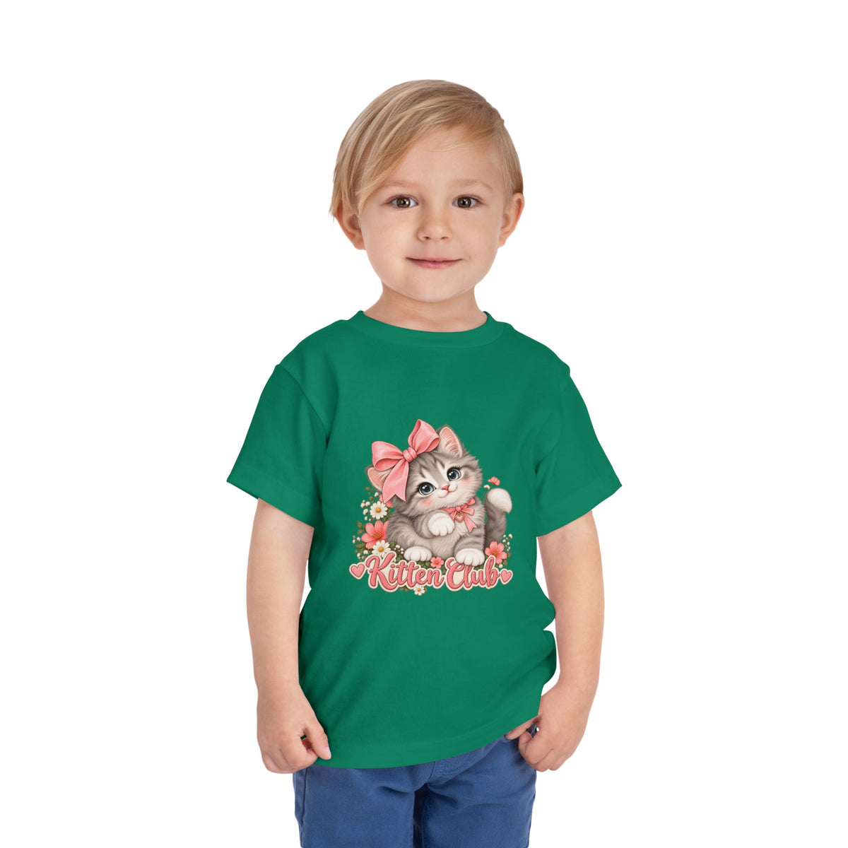 Toddler Tee — "Kitten Club" Cute Floral Bow Cat Shirt