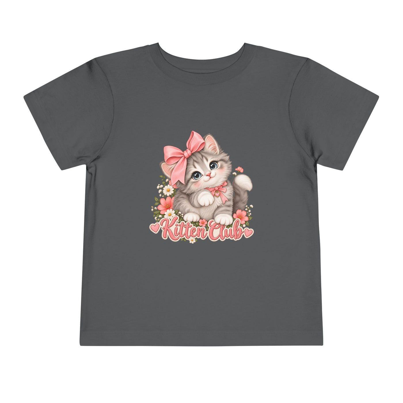 Toddler Tee — "Kitten Club" Cute Floral Bow Cat Shirt