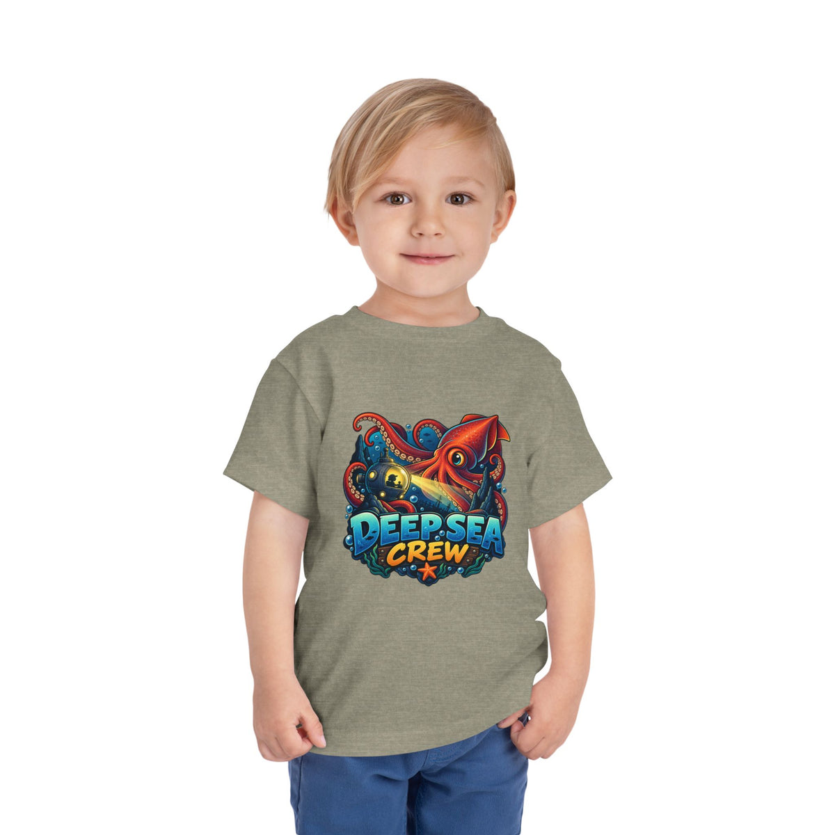Toddler Tee — "Deep Sea Crew" Cute Squid Ocean Graphic Shirt