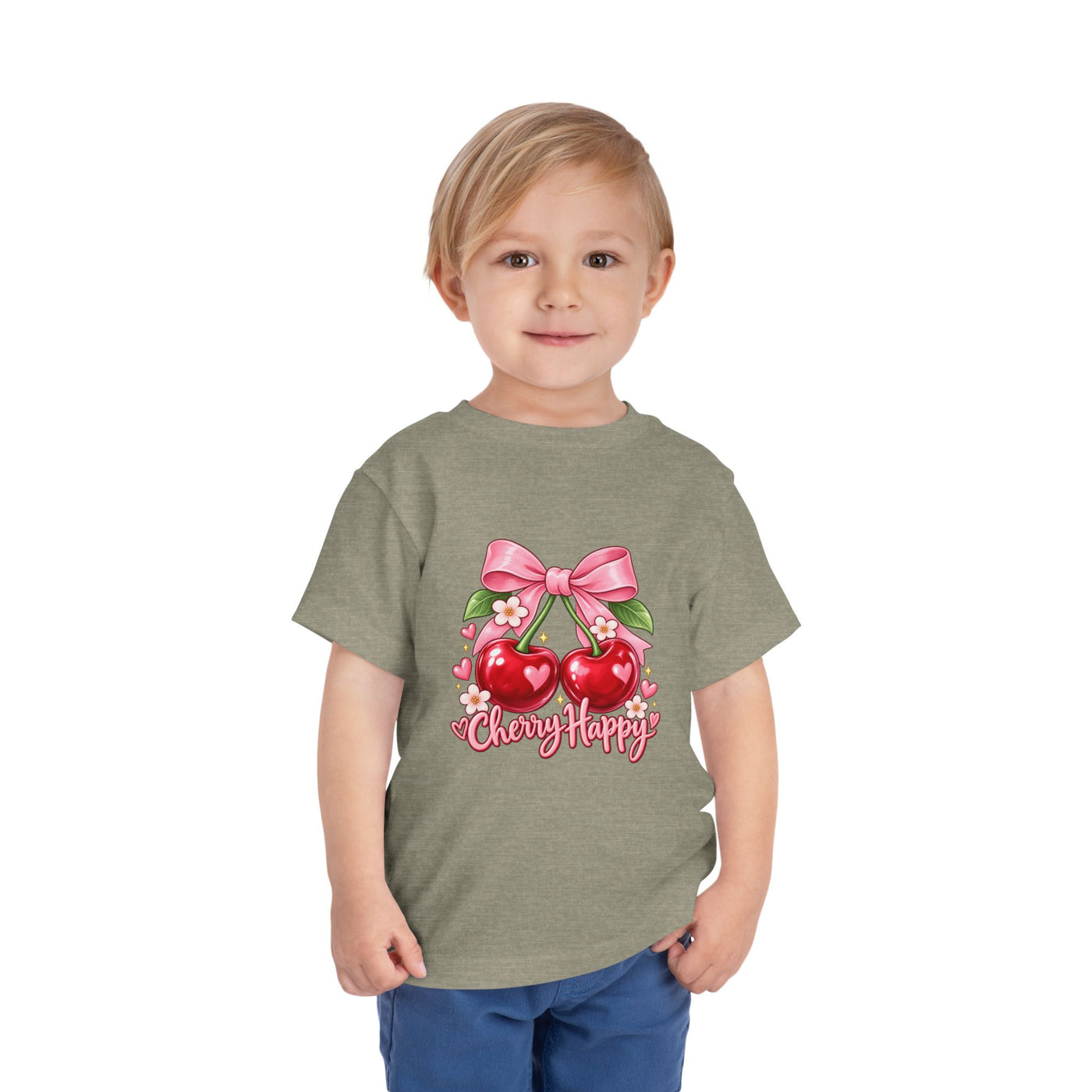 Toddler Cherry Happy Tee — Cute Pink Bow Cherries Kids Shirt