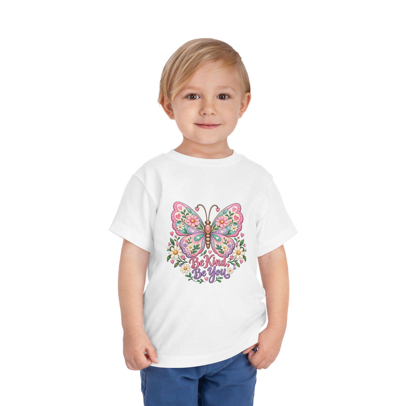 Toddler Tee — Pink Butterfly “Be Kind Be You” Floral Graphic