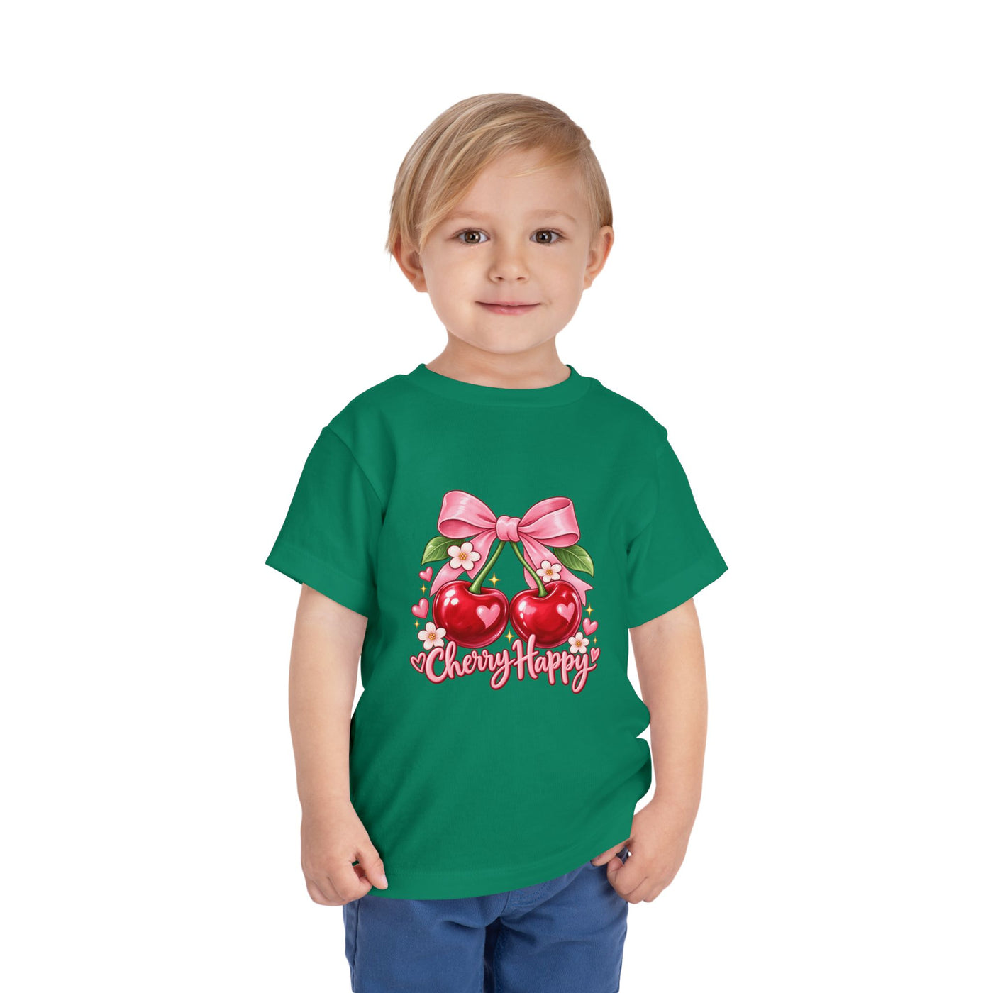 Toddler Cherry Happy Tee — Cute Pink Bow Cherries Kids Shirt