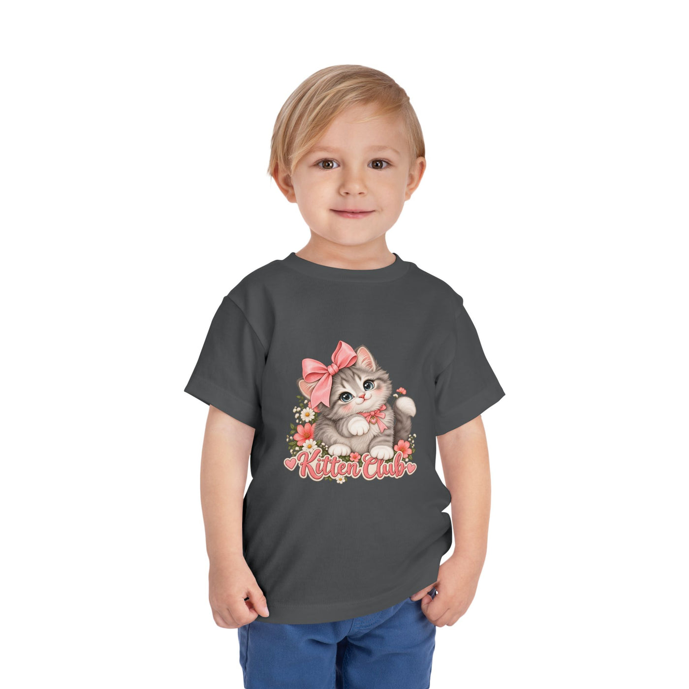 Toddler Tee — "Kitten Club" Cute Floral Bow Cat Shirt