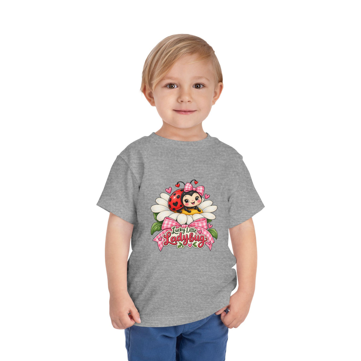 Cute Ladybug Toddler Tee — "Lucky Little Ladybug" Floral Graphic