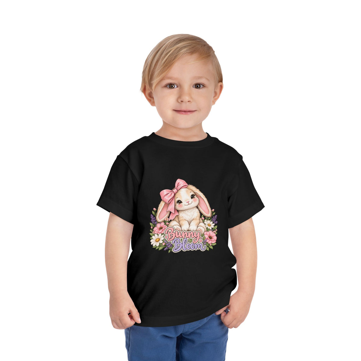 Toddler Tee — "Bunny Bloom" Cute Bunny with Flowers