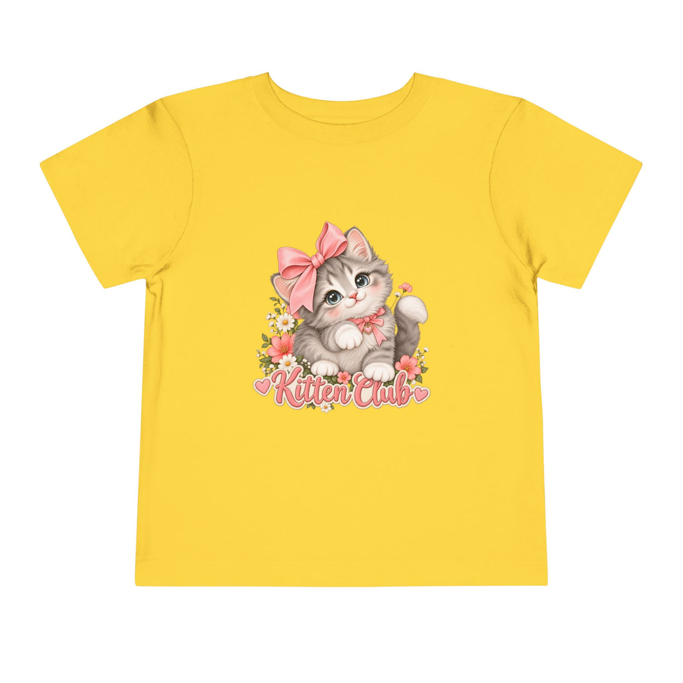 Toddler Tee — "Kitten Club" Cute Floral Bow Cat Shirt