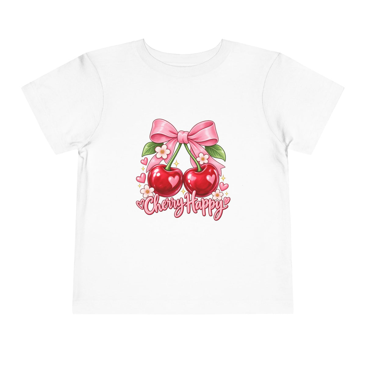 Toddler Cherry Happy Tee — Cute Pink Bow Cherries Kids Shirt