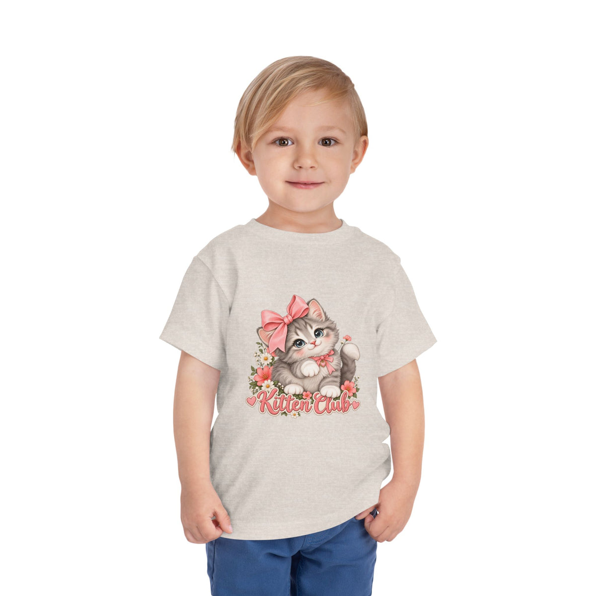 Toddler Tee — "Kitten Club" Cute Floral Bow Cat Shirt