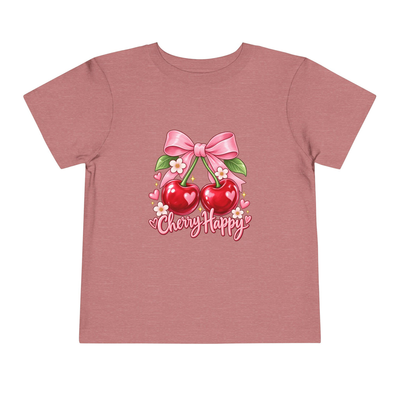 Toddler Cherry Happy Tee — Cute Pink Bow Cherries Kids Shirt