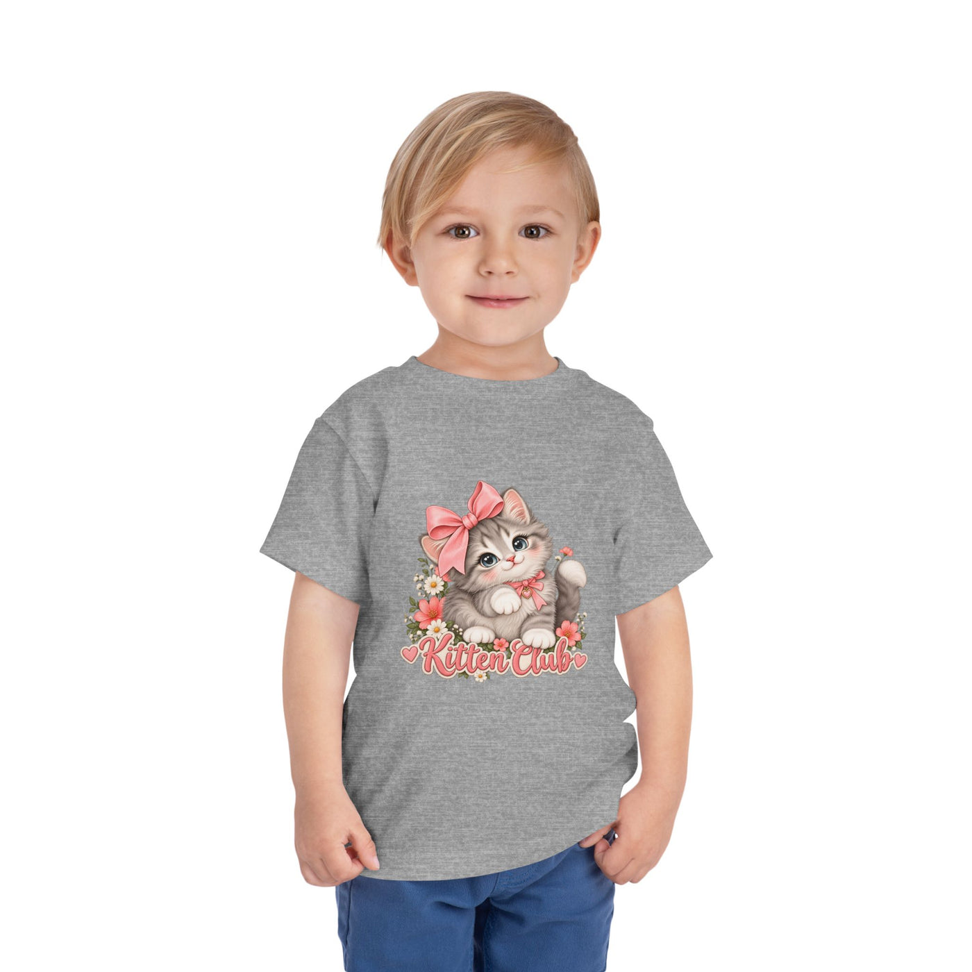 Toddler Tee — "Kitten Club" Cute Floral Bow Cat Shirt