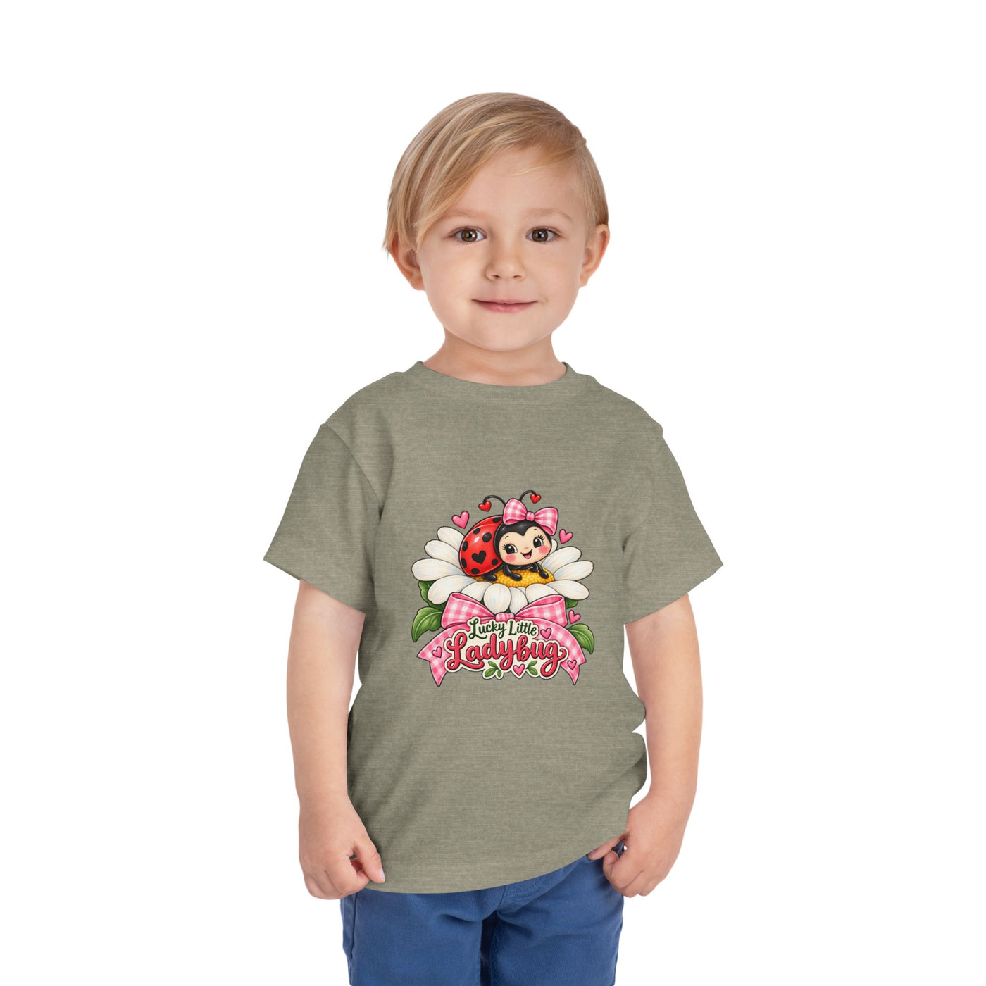 Cute Ladybug Toddler Tee — "Lucky Little Ladybug" Floral Graphic