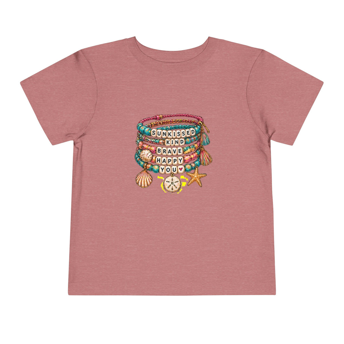 Toddler Tee — 'Sunkissed, Kind, Brave, Happy' Seashell Bracelet Graphic