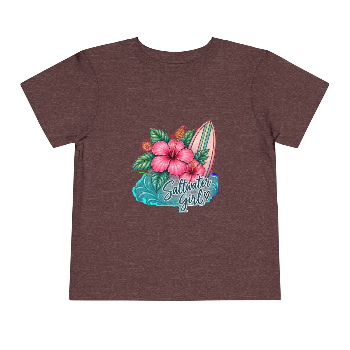 Toddler Tee — "Saltwater Girl" Surf & Hibiscus Beach Graphic