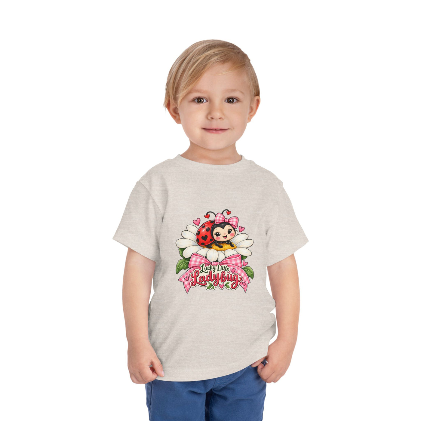 Cute Ladybug Toddler Tee — "Lucky Little Ladybug" Floral Graphic
