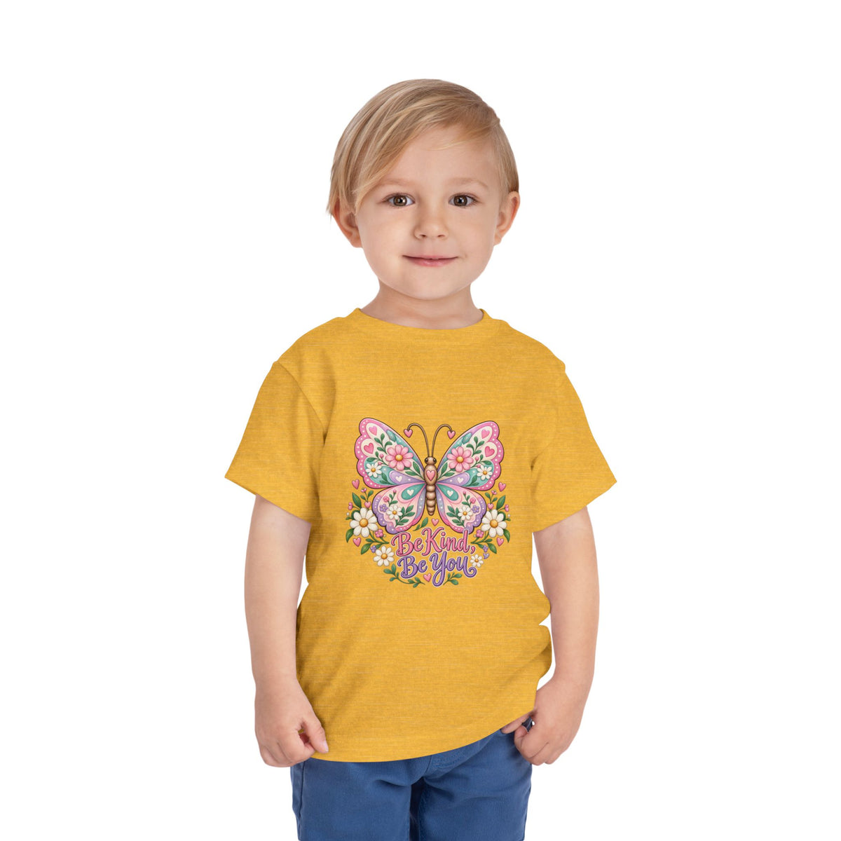 Toddler Tee — Pink Butterfly “Be Kind Be You” Floral Graphic
