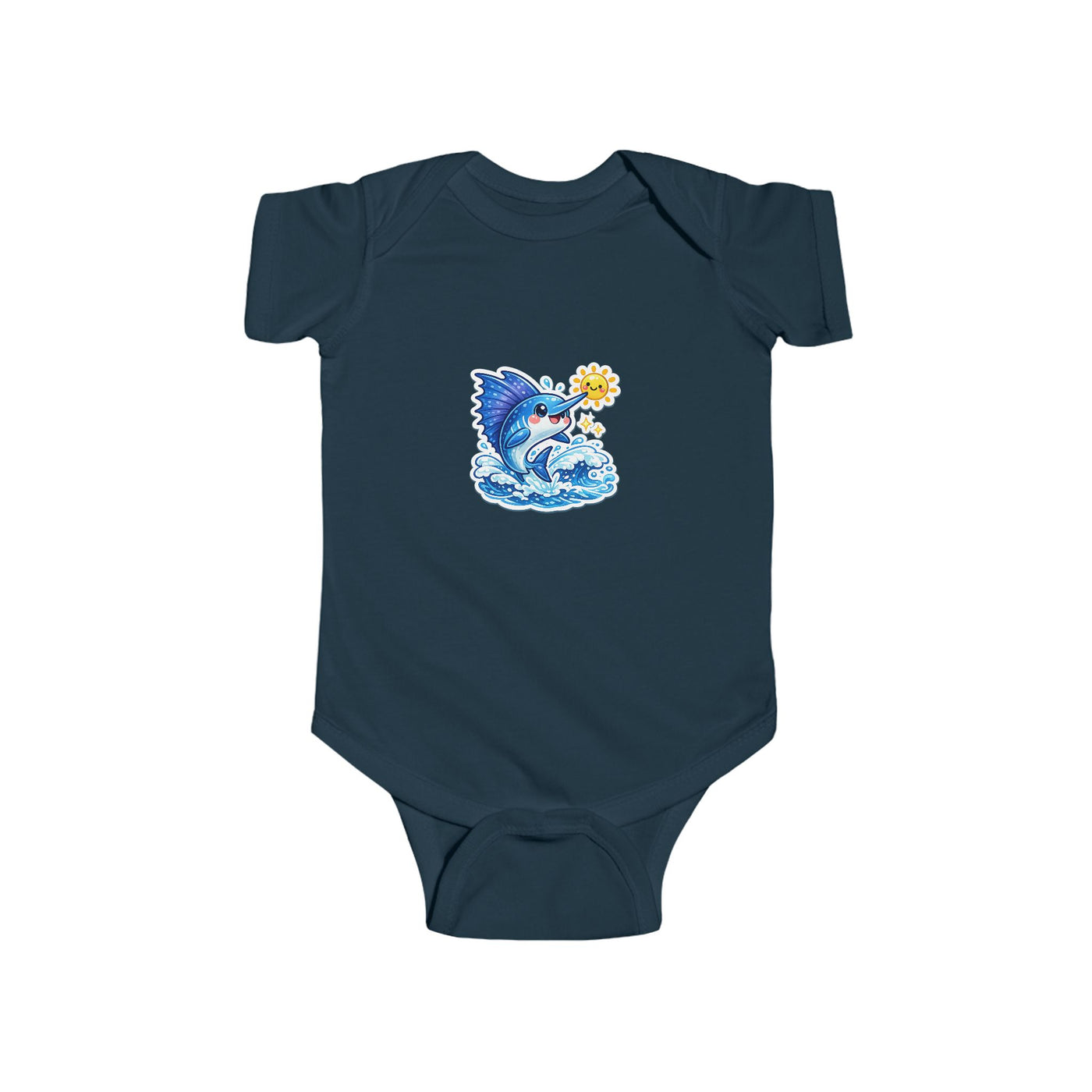 Infant Bodysuit — Cute Surfing Shark with Sun Baby Onesie