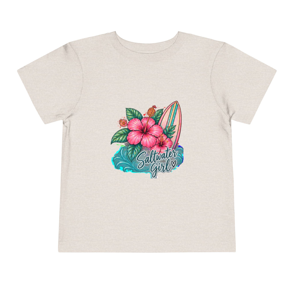 Toddler Tee — "Saltwater Girl" Surf & Hibiscus Beach Graphic