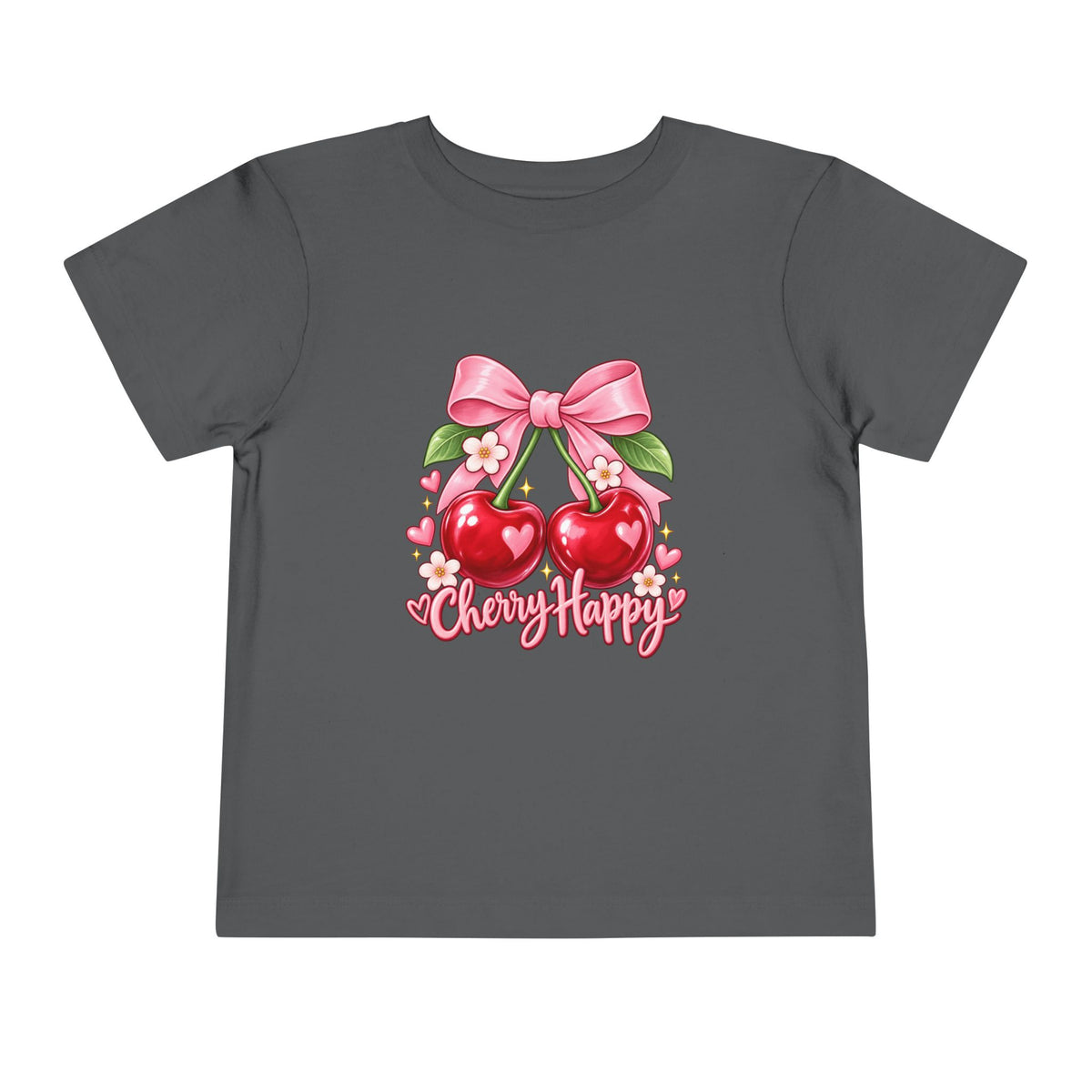 Toddler Cherry Happy Tee — Cute Pink Bow Cherries Kids Shirt